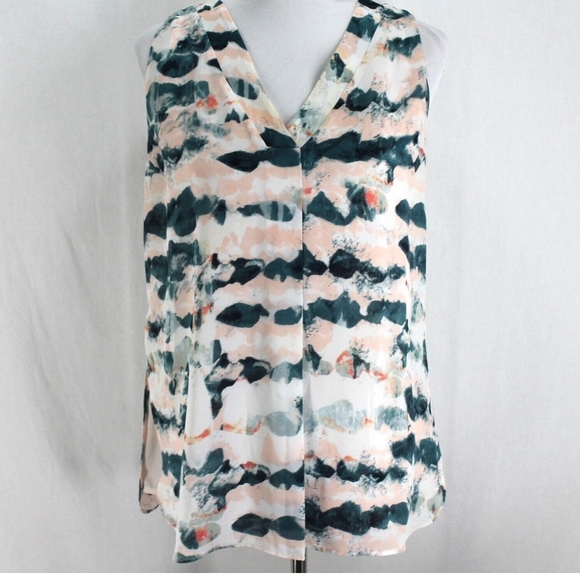 Cabi Pink Green Gelato Watermark Print V Neck Sleeveless Layered Women Top - Picture 2 of 7